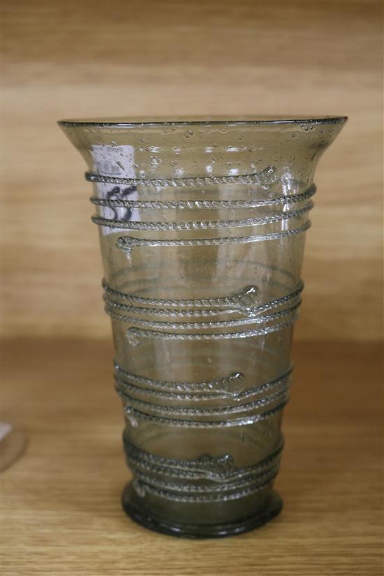 An early Venetian or facon de Venise enamelled glass goblet, a goblet and a beaker (3)